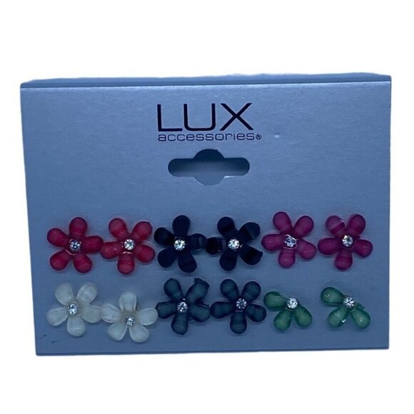 Lux Accessories Floral Stud Earrings Set In Multicolor With Rhinestones Flower D - Picture 1 of 5